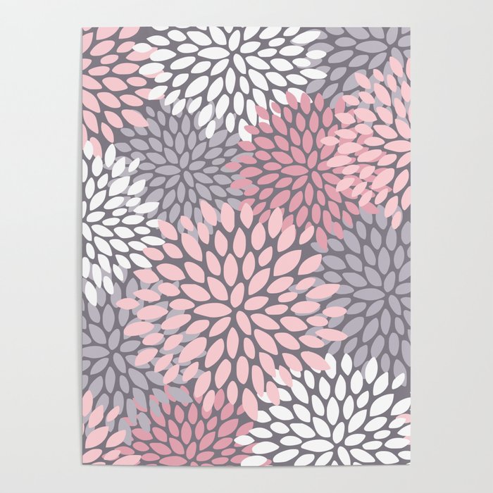 Festive, Floral Prints, Pink, White on Gray Poster Gallery Image 4