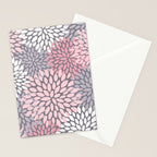 Festive, Floral Prints, Pink, White on Gray Stationery Card Gallery Image 2