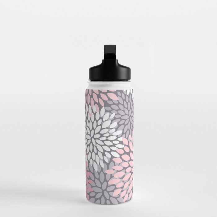 Festive, Floral Prints, Pink, White on Gray Water Bottle Gallery Image 3