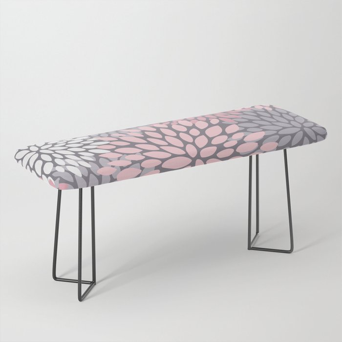 Festive, Floral Prints, Pink, White on Gray Bench Gallery Image 1