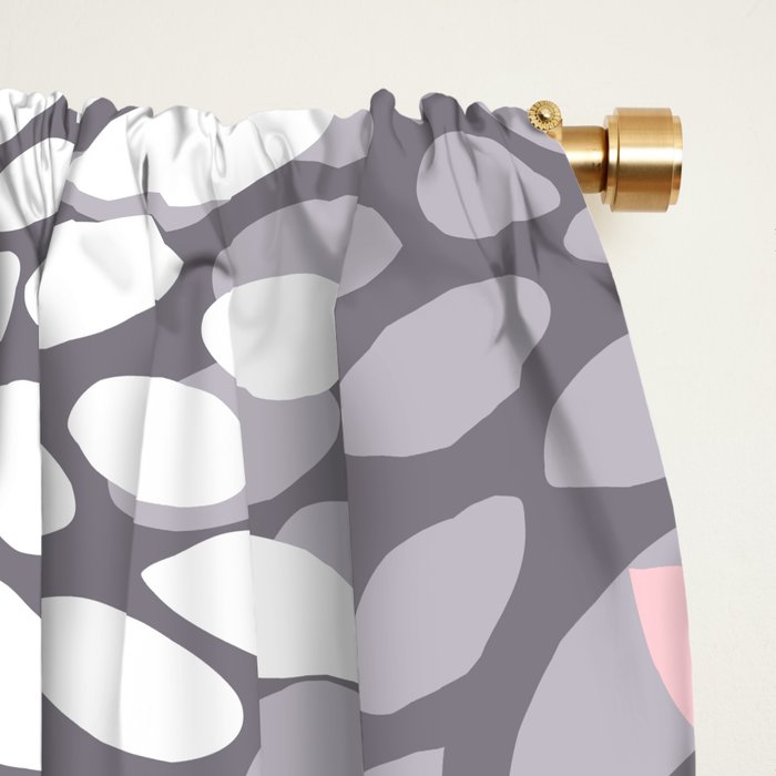 Festive, Floral Prints, Pink, White on Gray Window Curtain Gallery Image 2