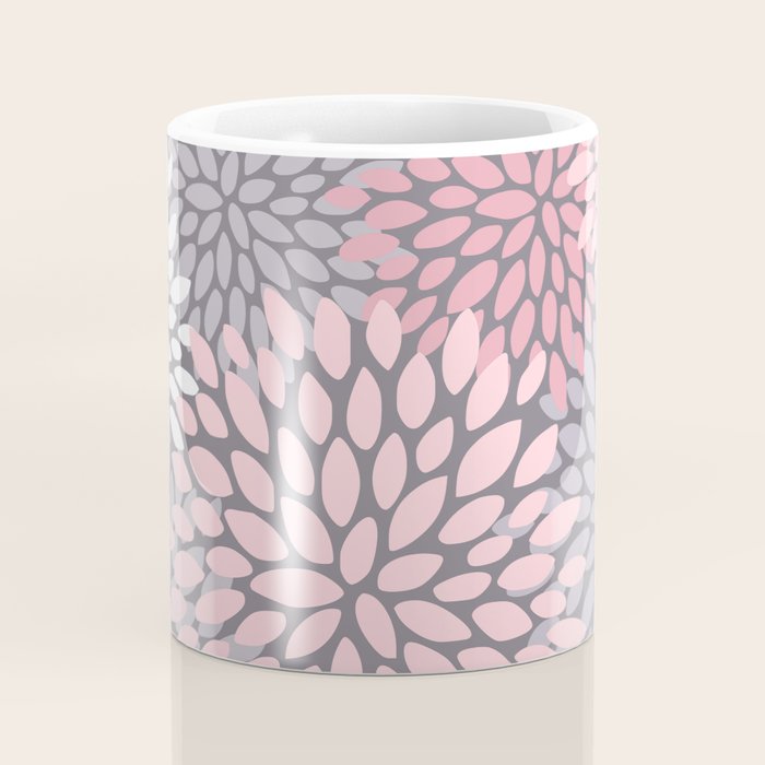 Festive, Floral Prints, Pink, White on Gray Coffee Mug Gallery Image 4