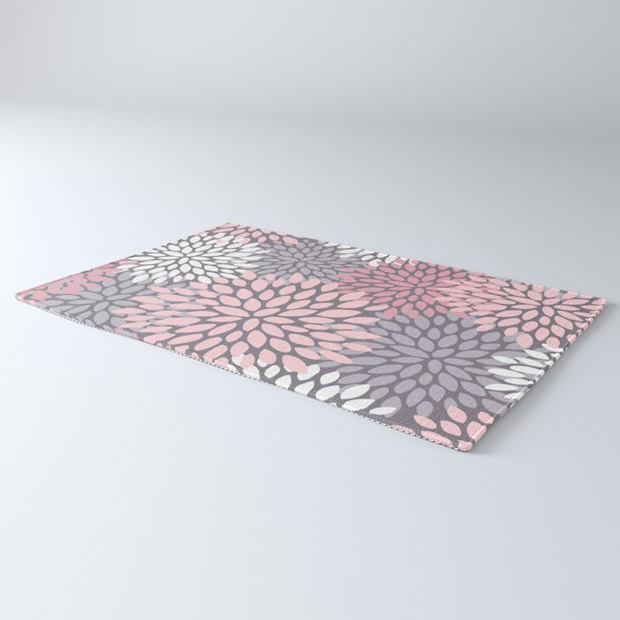 Festive, Floral Prints, Pink, White on Gray Rug Gallery Image 3