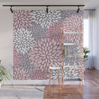 Festive, Floral Prints, Pink, White on Gray Wall Mural Gallery Image 1