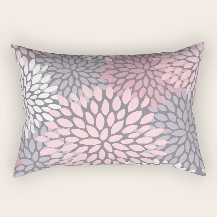 Festive, Floral Prints, Pink, White on Gray Rectangular Pillow Gallery Image 2