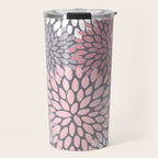 Festive, Floral Prints, Pink, White on Gray Travel Mug Gallery Image 1