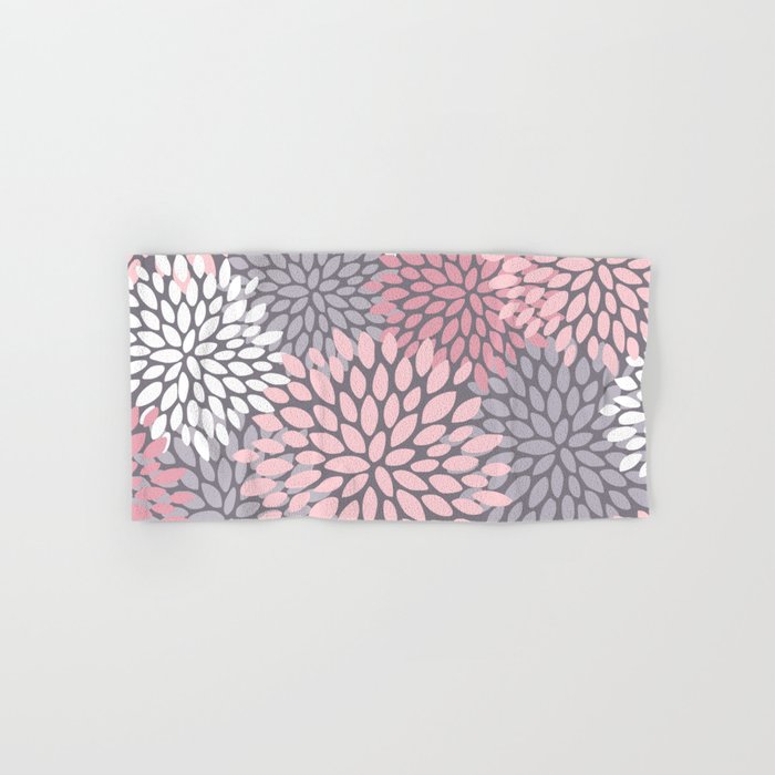 Festive, Floral Prints, Pink, White on Gray Bath Towel Gallery Image 1