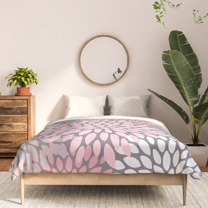 Festive, Floral Prints, Pink, White on Gray Comforter Gallery Image 3