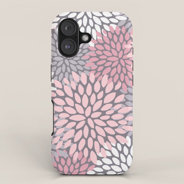 Festive, Floral Prints, Pink, White on Gray iPhone Case Gallery Image 1