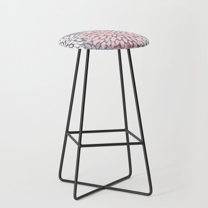 Festive, Floral Prints, Pink, White on Gray Stool Gallery Image 1