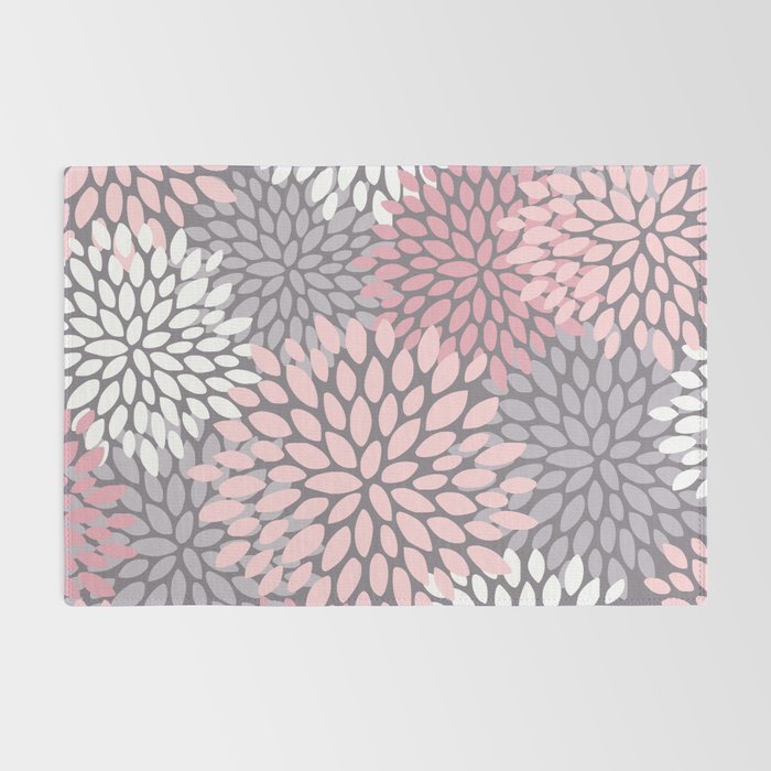 Festive, Floral Prints, Pink, White on Gray Rug Gallery Image 2