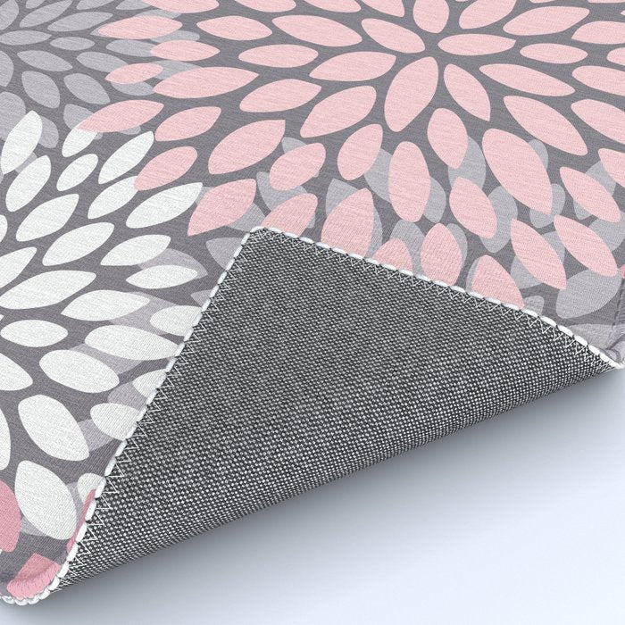 Festive, Floral Prints, Pink, White on Gray Rug Gallery Image 4