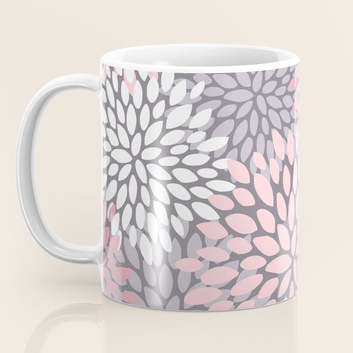 Festive, Floral Prints, Pink, White on Gray Coffee Mug Gallery Image 3