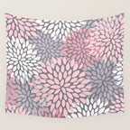 Festive, Floral Prints, Pink, White on Gray Wall Tapestry Gallery Image 4