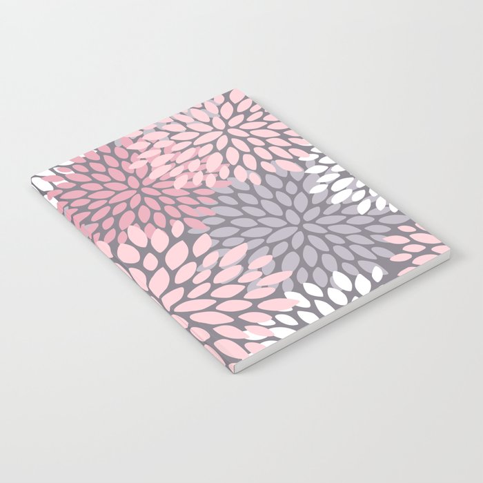 Festive, Floral Prints, Pink, White on Gray Notebook Gallery Image 1