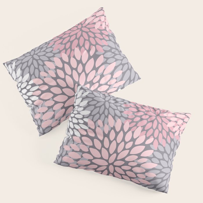 Festive, Floral Prints, Pink, White on Gray Pillow Sham Gallery Image 3
