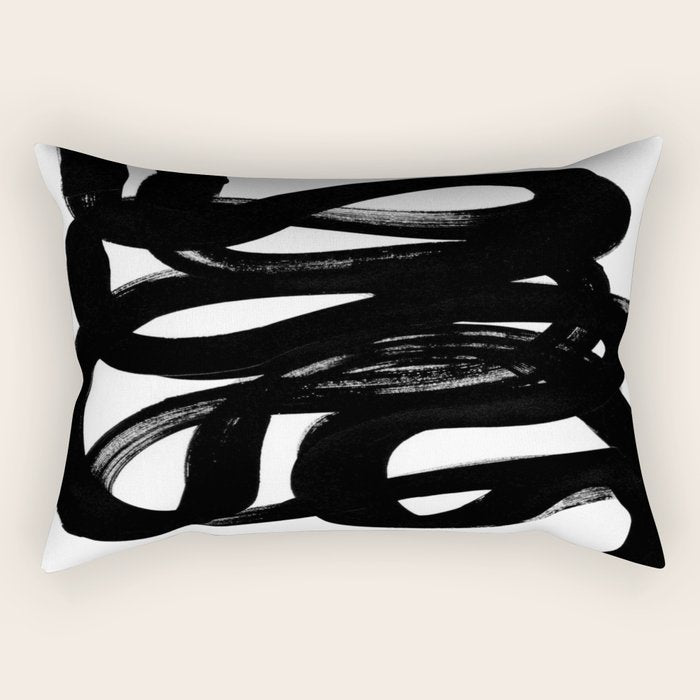 Swirl Black & White Minimalist Abstract Mid century Ink Art Dark Brush Strokes Rectangular Pillow Gallery Image 1