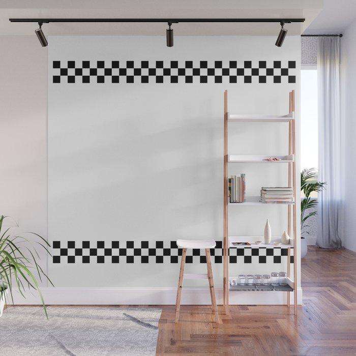 White and Black Chessboard Striped Pattern  Throw Pillows Home Decor and More Wall Mural Gallery Image 1