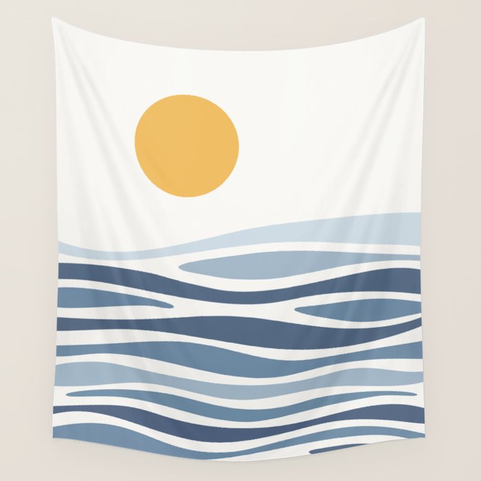 Blue Ocean Waves and the Sun Wall Tapestry Gallery Image 4