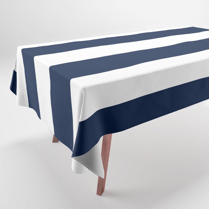 Marinière Nautical Navy Blue and White Mariniere Stripes  Tablecloth Gallery Image 1
