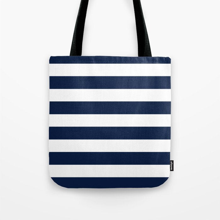 Marinière Nautical Navy Blue and White Mariniere Stripes  Tote Bag Gallery Image 1