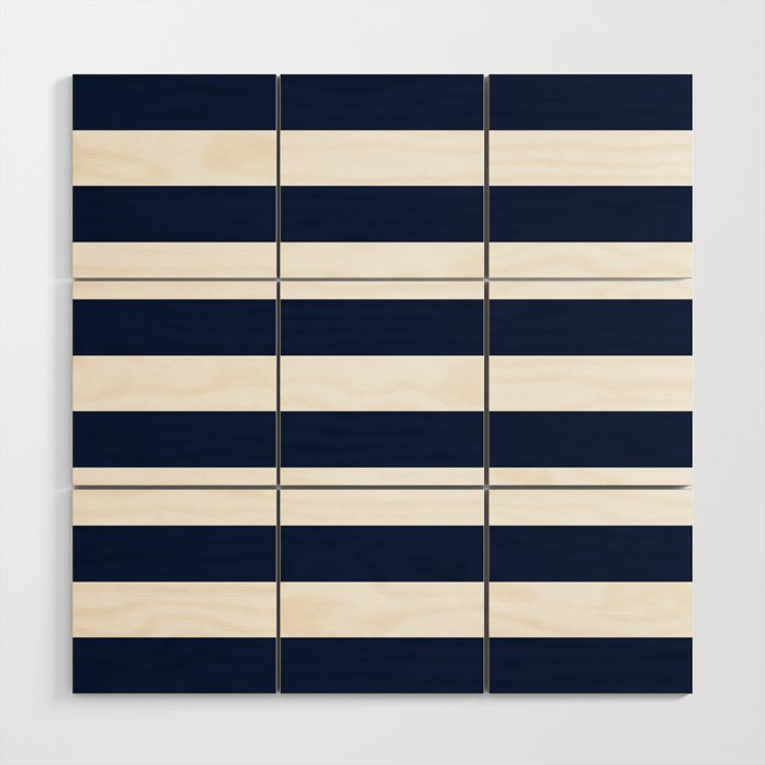 Marinière Nautical Navy Blue and White Mariniere Stripes  Wood Wall Art Gallery Image 1