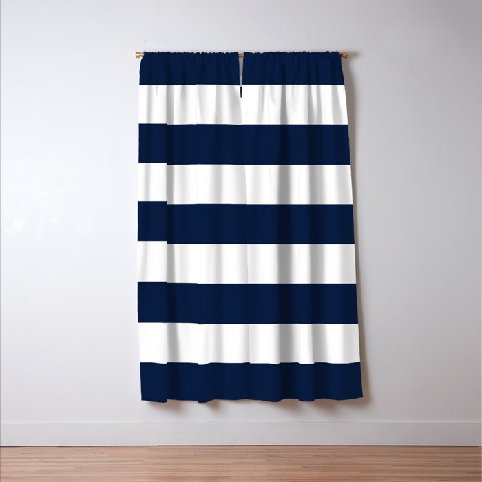 Marinière Nautical Navy Blue and White Mariniere Stripes  Window Curtain Gallery Image 3