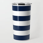 Marinière Nautical Navy Blue and White Mariniere Stripes  Travel Mug Gallery Image 1
