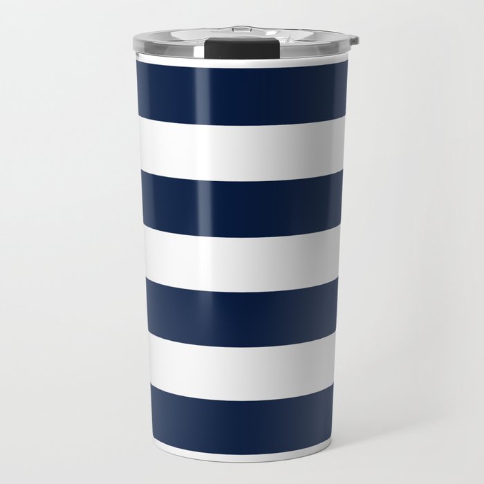 Marinière Nautical Navy Blue and White Mariniere Stripes  Travel Mug Gallery Image 1