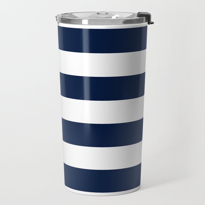 Marinière Nautical Navy Blue and White Mariniere Stripes  Travel Mug Gallery Image 2
