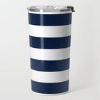 Marinière Nautical Navy Blue and White Mariniere Stripes  Travel Mug Gallery Image 2
