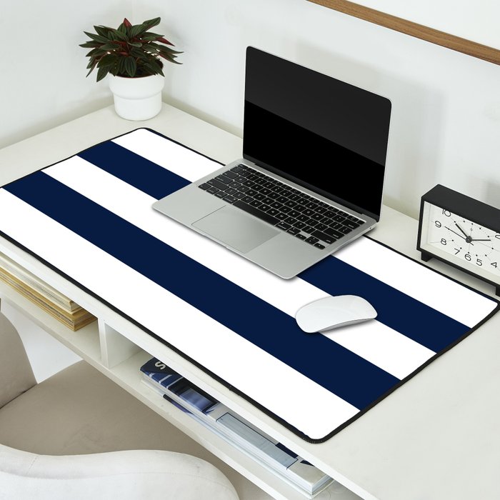 Marinière Nautical Navy Blue and White Mariniere Stripes  Desk Mat Gallery Image 2