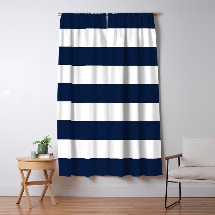 Marinière Nautical Navy Blue and White Mariniere Stripes  Window Curtain Gallery Image 5