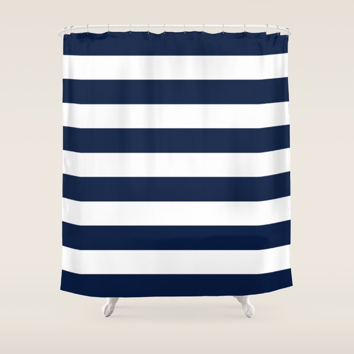 Marinière Nautical Navy Blue and White Mariniere Stripes  Shower Curtain Gallery Image 1