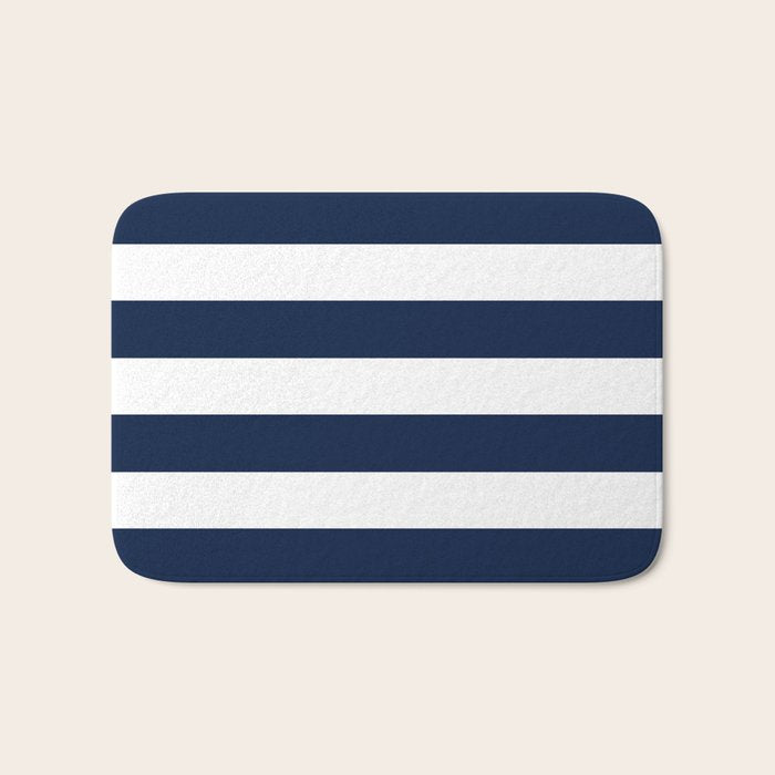 Marinière Nautical Navy Blue and White Mariniere Stripes  Bath Mat Gallery Image 1