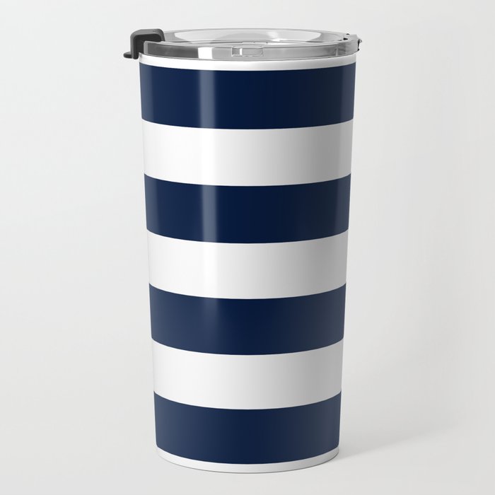 Marinière Nautical Navy Blue and White Mariniere Stripes  Travel Mug Gallery Image 3