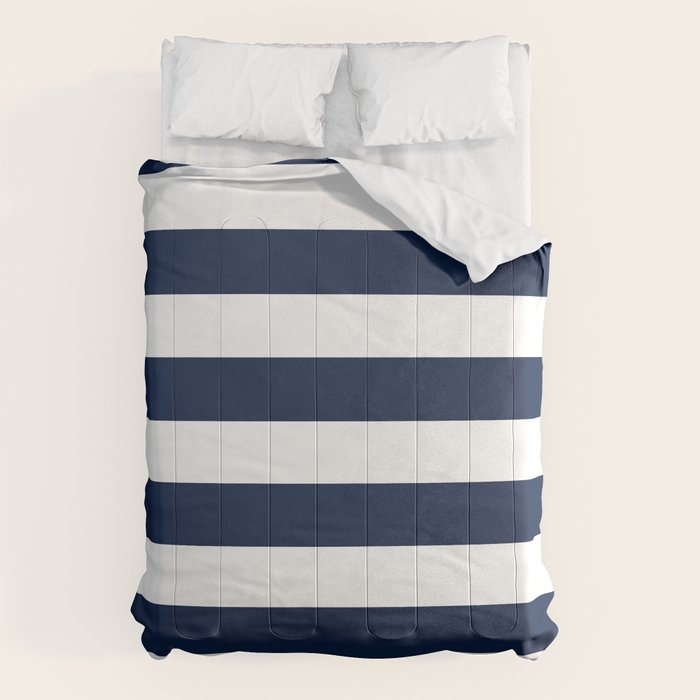 Marinière Nautical Navy Blue and White Mariniere Stripes  Comforter Gallery Image 1