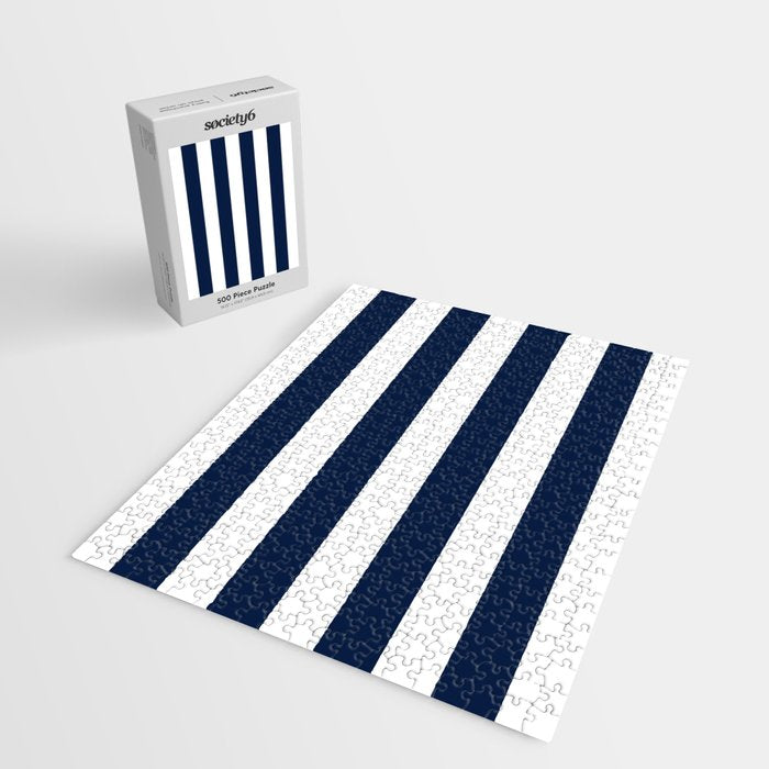 Marinière Nautical Navy Blue and White Mariniere Stripes  Jigsaw Puzzle Gallery Image 2