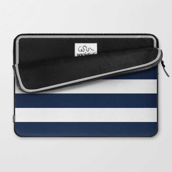 Marinière Nautical Navy Blue and White Mariniere Stripes  Laptop Sleeve Gallery Image 2