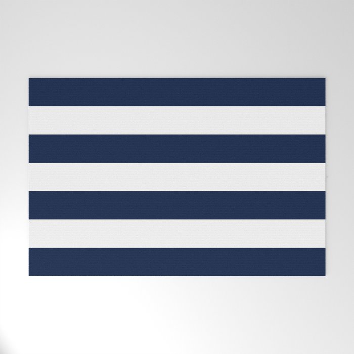 Marinière Nautical Navy Blue and White Mariniere Stripes  Welcome Mat Gallery Image 1