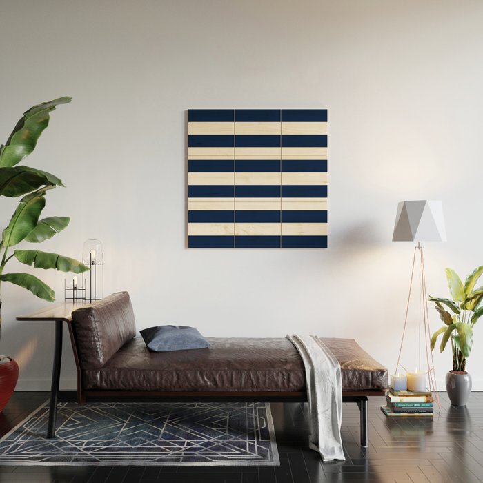 Marinière Nautical Navy Blue and White Mariniere Stripes  Wood Wall Art Gallery Image 2