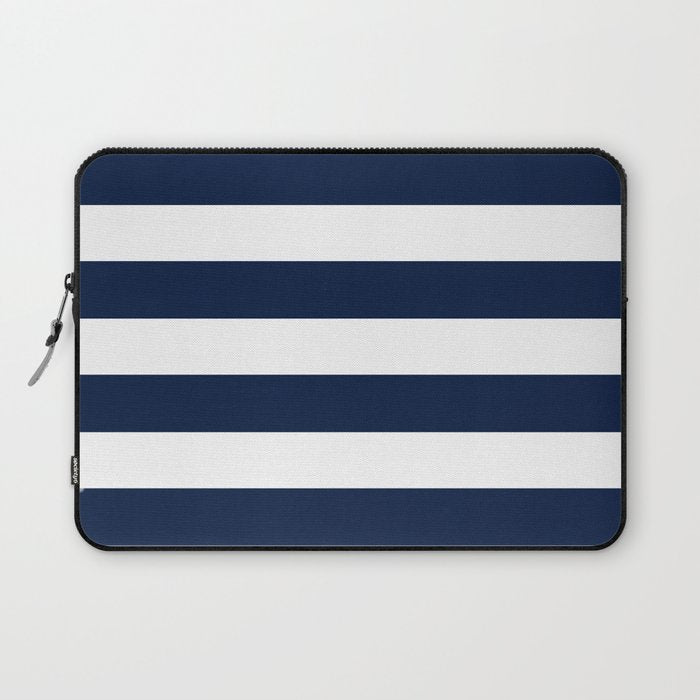 Marinière Nautical Navy Blue and White Mariniere Stripes  Laptop Sleeve Gallery Image 1
