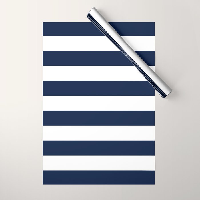 Marinière Nautical Navy Blue and White Mariniere Stripes  Wrapping Paper Gallery Image 1
