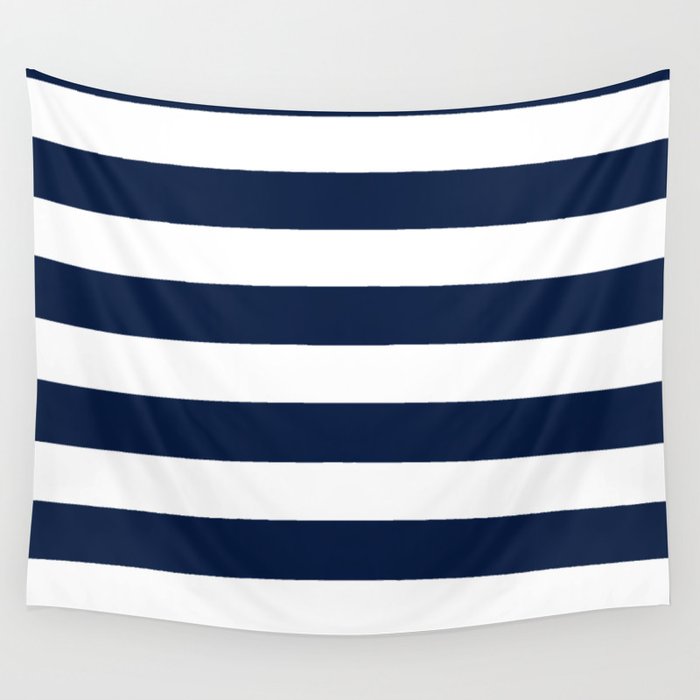Marinière Nautical Navy Blue and White Mariniere Stripes  Wall Tapestry Gallery Image 4