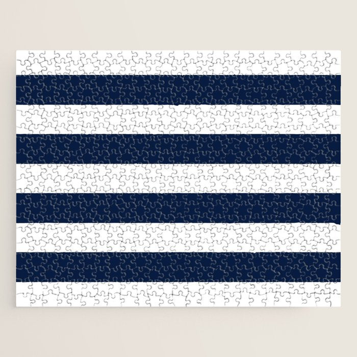 Marinière Nautical Navy Blue and White Mariniere Stripes  Jigsaw Puzzle Gallery Image 1