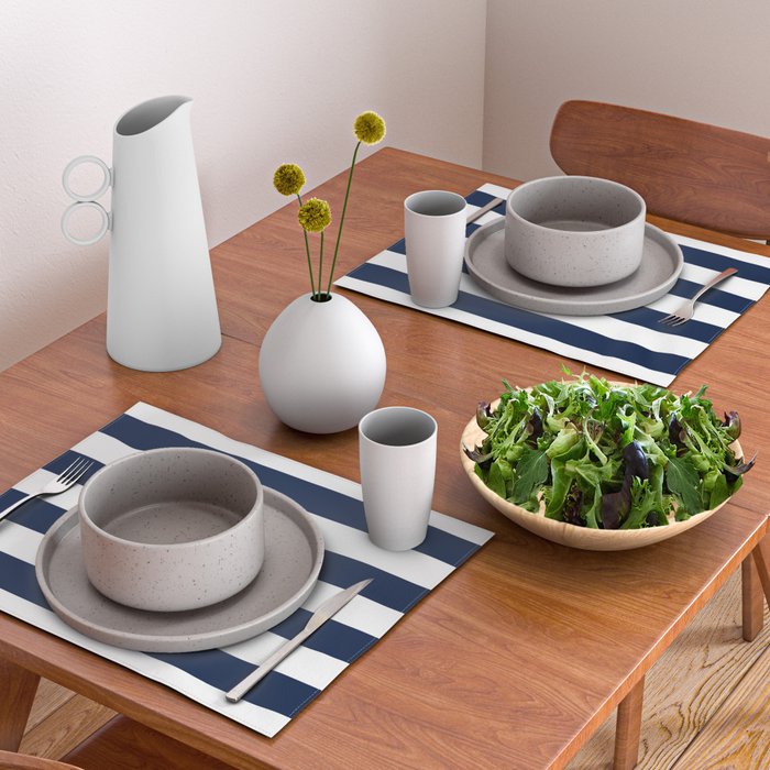 Marinière Nautical Navy Blue and White Mariniere Stripes  Placemat Gallery Image 2