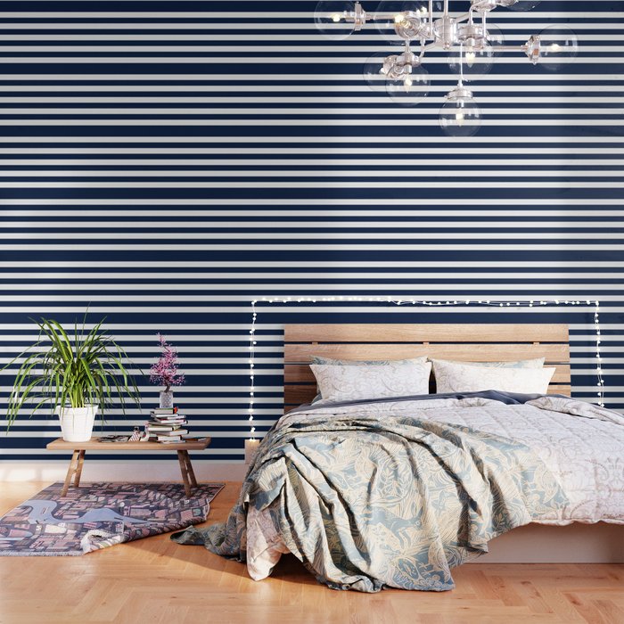 Marinière Nautical Navy Blue and White Mariniere Stripes  Wallpaper Gallery Image 1