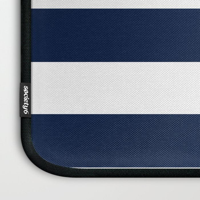 Marinière Nautical Navy Blue and White Mariniere Stripes  Laptop Sleeve Gallery Image 3