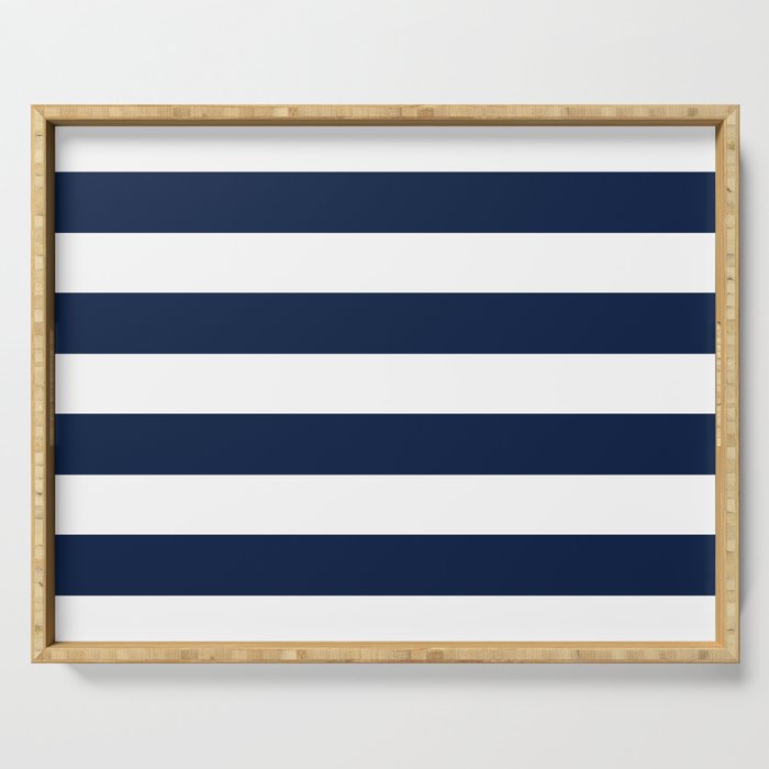 Marinière Nautical Navy Blue and White Mariniere Stripes  Serving Tray Gallery Image 1