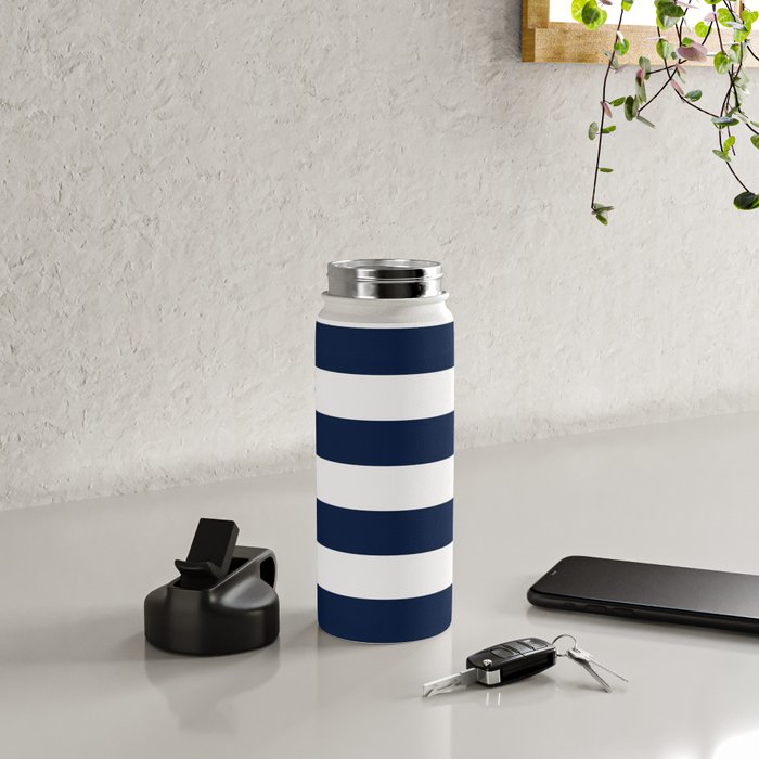 Marinière Nautical Navy Blue and White Mariniere Stripes  Water Bottle Gallery Image 4